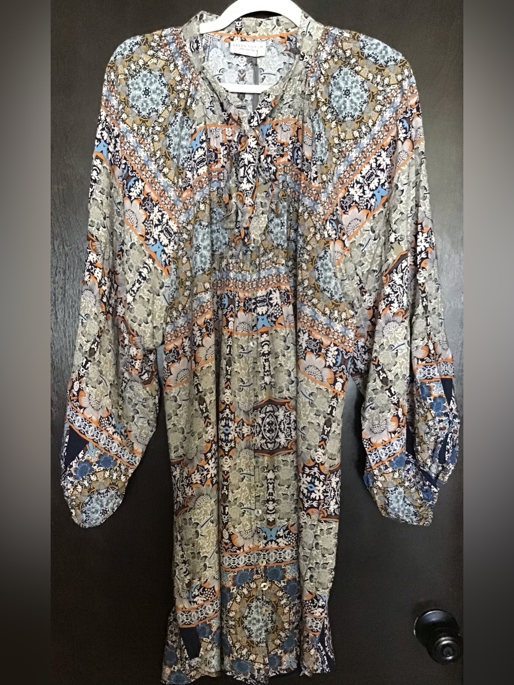 Dress Forum Multicolor Printed Boho Dress in Orange, Blue, Olive & Brown